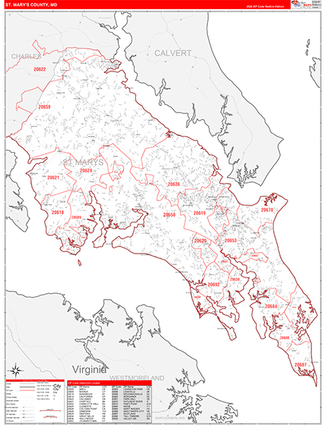 St. Mary's County, MD Zip Code Map